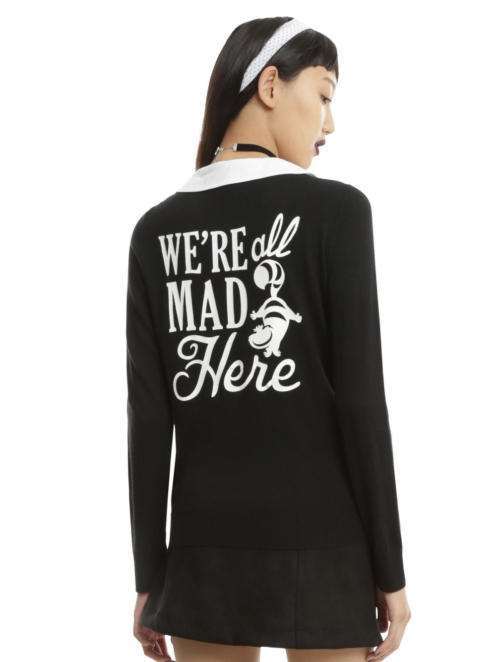Disney Black Cardigan with White 'We're All Mad Here' Graphic & Peter Pan Collar